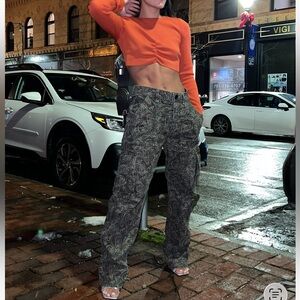 Zara Paisley Cargo Pants in Olive & Brown